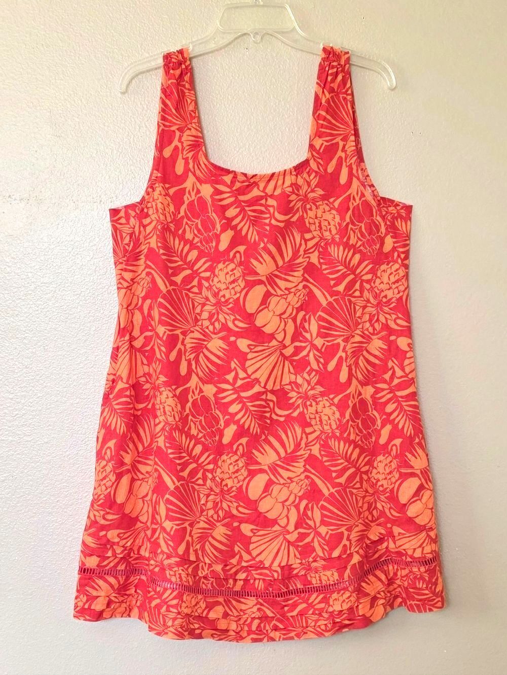 Nicole Miller Red Orange Linen Tropical Sleeveless Mini Dress - Size Medium